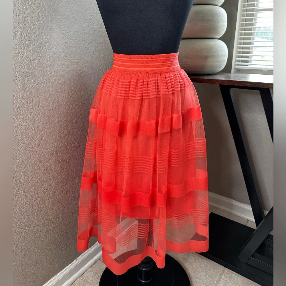 Elegant Red Sheer Midi Skirt - Picture 1 of 2